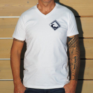 Tee Shirt Col V Homme Beach Lifeguard Blanc